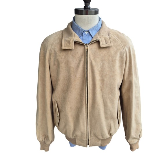 Lakeland Other - Vintage Lakeland Tan Suede Bomber Jacket Mens XL Full Zip Harrington Coat